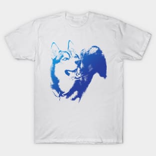 Blue Happy Husky Digital Art Negative Space T-Shirt